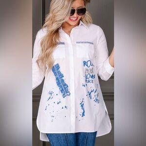 AZI White Classic Rock Roll Love Peace blue crystals studs
Rocker Chic  NEW